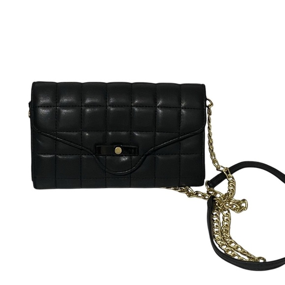 Mossimo Black Quilted Crossbody Bag Gold Chain Small Purse Wallet - Picture 2 of 7